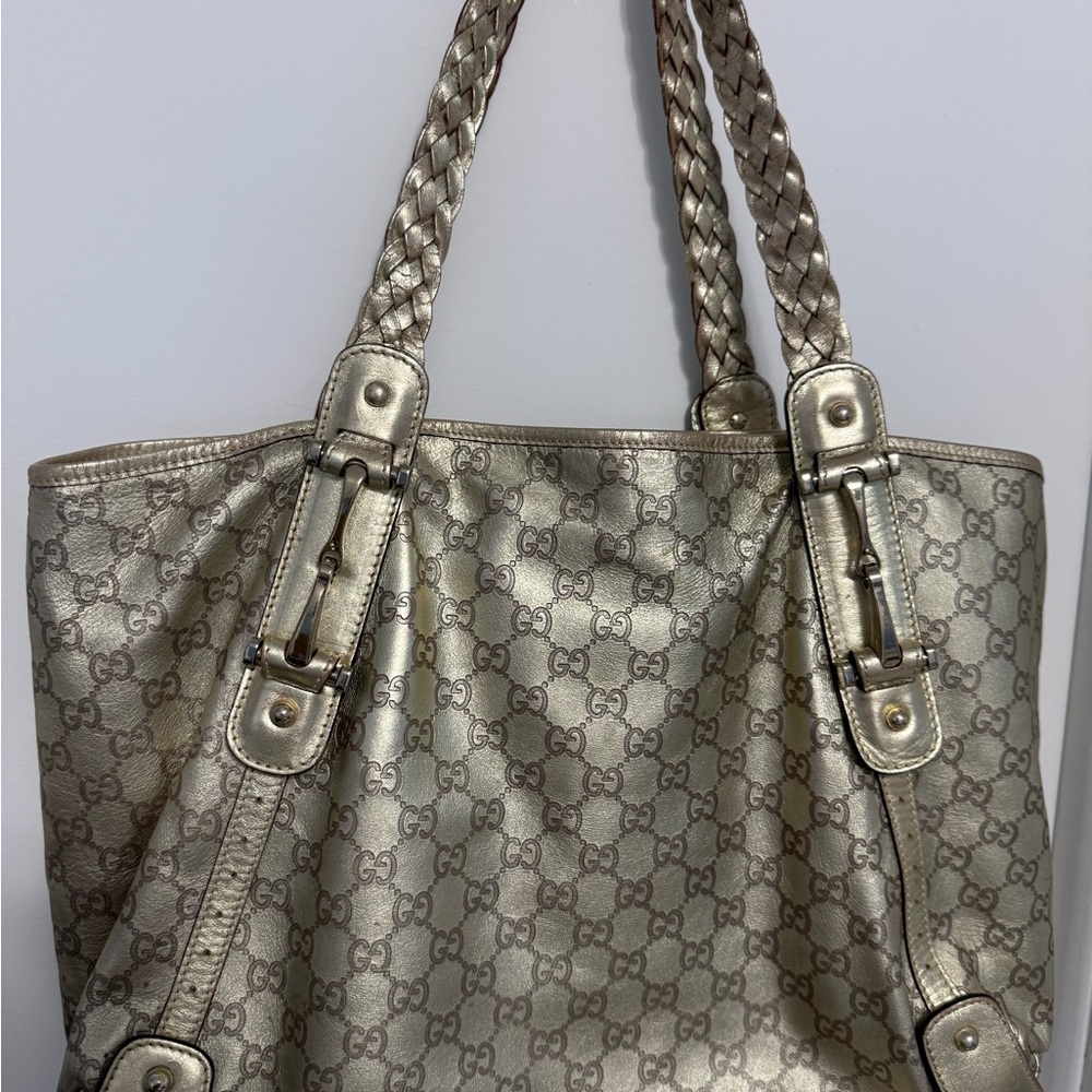 GG - Braided-Handle Gold Large Tote Bag